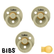 BIBS Colour Schnuller mit Namen, Gr. 2, 3 Khaki, Rund Latex, (3er Pack)